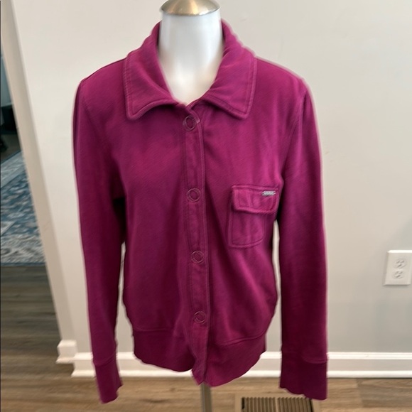 Roxy Large Snap Up Sweater Jacket Magenta Fuschia - Picture 2 of 9